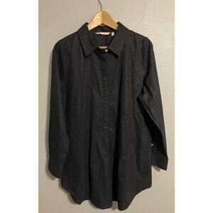 Soft Surroundings Womens Tunic XL Black Floral Jacquard Button Up Romantic Artsy